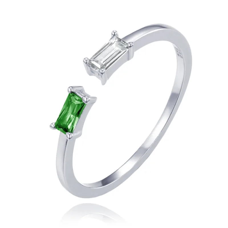 Elegantný strieborný prsteň s bielym a zeleným zirkónom MINET JMAS0243GR, 56, 1.05 g