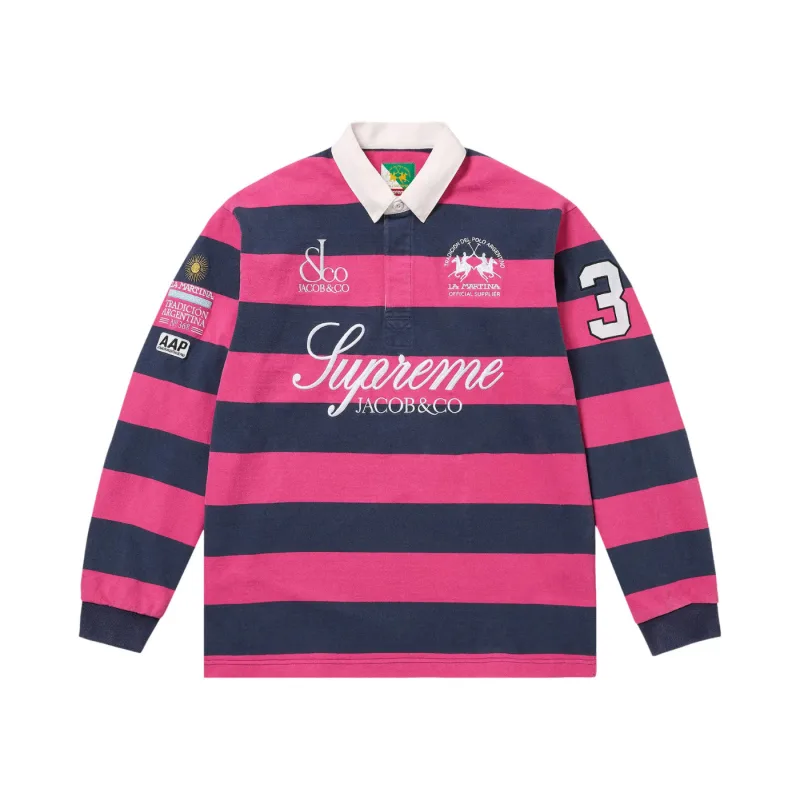 Supreme La Martina Jacob & Co Rugby Long Sleeve Polo Stripe Pink - M
