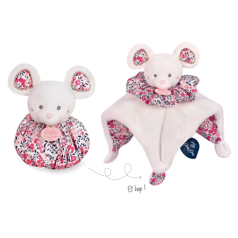 Doudou et Compagnie Paris Doudou Muchláčik myška ružová 3v1