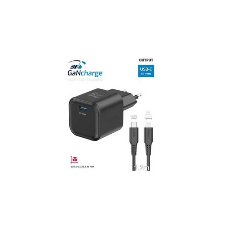 Swissten síťový adaptér gan 1x usb-c 35w power delivery černý + datový kabel usb-c/lightning 1,2 m černý (22070250)