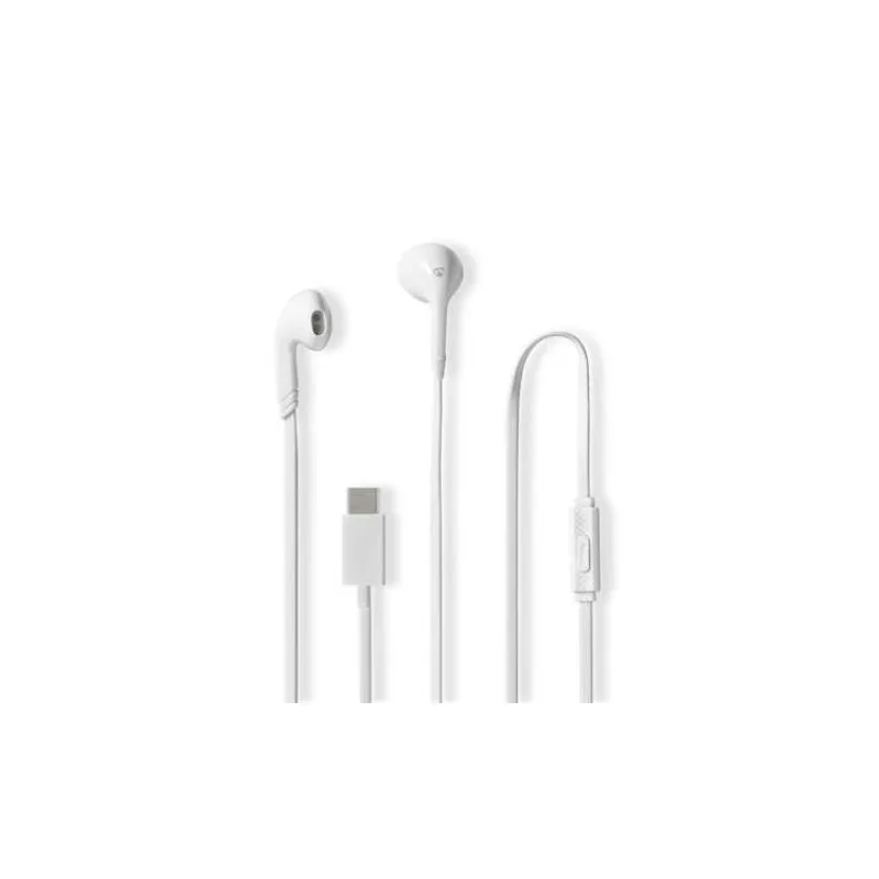 Nedis HPWD4024WT- Kabelová Sluchátka | Do uší | USB-C | Délka kabelu: 1.2 m | mikrofon | Ovládání Hlasitosti | Bílá (HPWD4024WT)