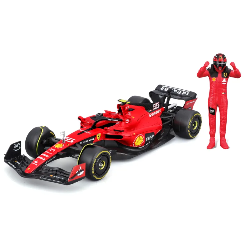 Bburago - FORMULA RACING, F1 Ferrari SF-23 (2023) s figúrkou jazdca, #55 Carlos Sainz, 1:24