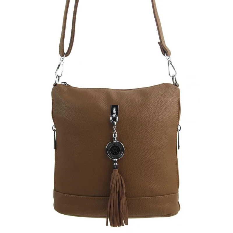 BELLA BELLY Malá crossbody dámska kabelka s príveskom 1994-BB prírodná hnedá