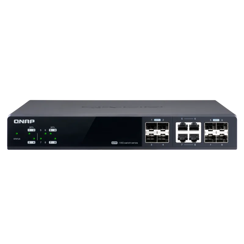 QNAP řízený switch QSW-M804-4C: 8x 10G port SFP+ (4x SFP+ a 4x kombinované SFP+ / RJ-45) QSW-M804-4C