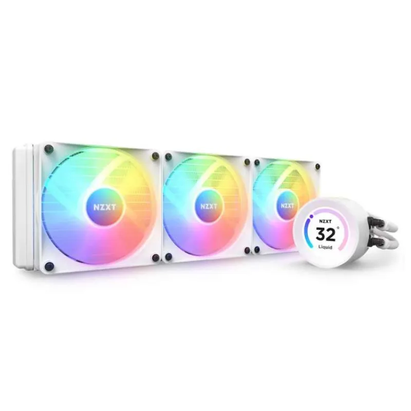 NZXT vodní chladič Kraken 360 ELITE RGB / 3x120mm RGB fan / 4-pin PWM / LCD disp. / 6 let / bílý (RL-KR36E-W1)