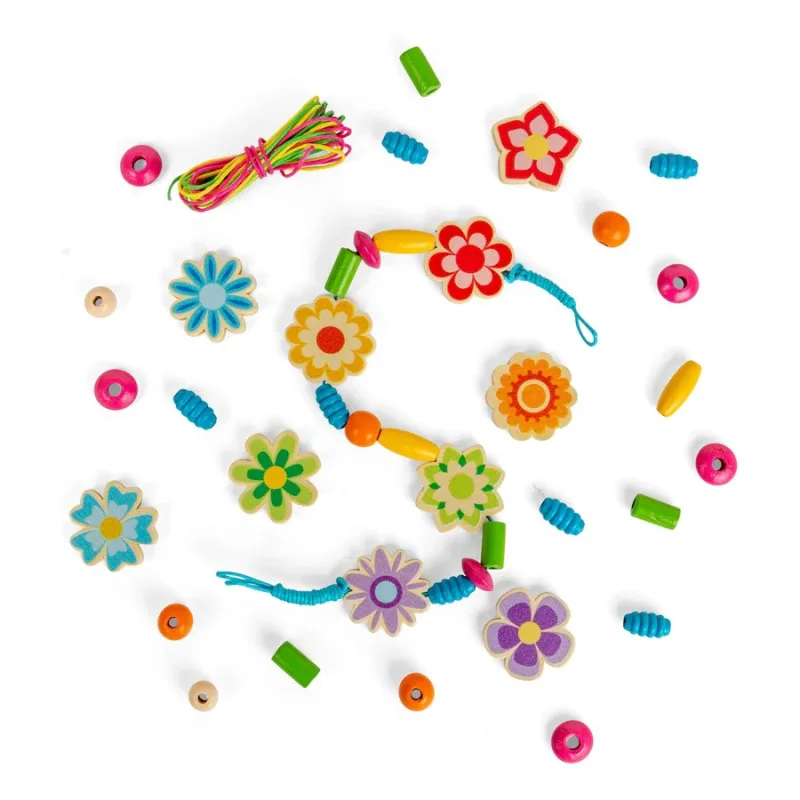 Bigjigs Toys Bigjigs Toys Sada drevených korálikov Summer Flowers
