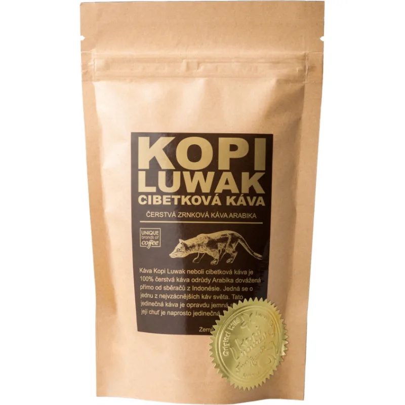 Kopi Luwak cibetková káva Arabika, Lintong, 50 g, Zpracování Zrnková