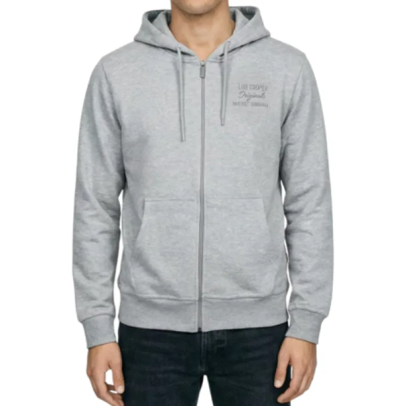 Pohodlná Pánska Mikina LEE COOPER Originals na zips s kapucňou šedá Farba: šedá, Veľkosť: L
