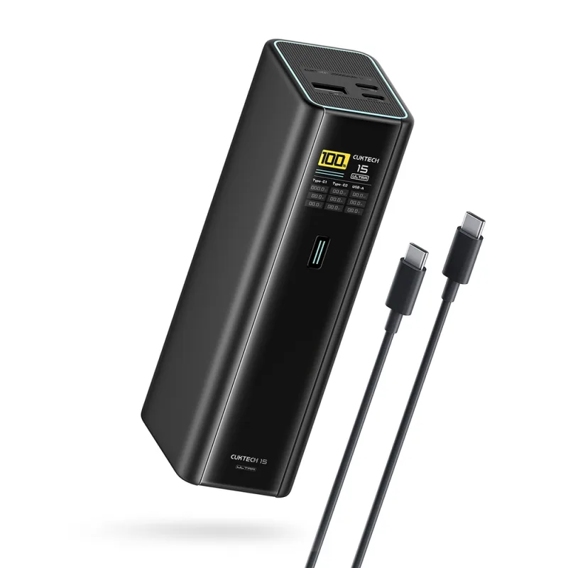 Cuktech PB200U Powerbank 210W 20000mAh 2x USB-C + USB-A s TFT displejom a 240W USB-C káblom - čierny