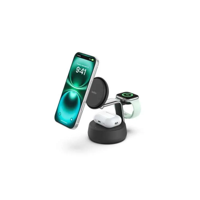 Belkin UltraCharge PRO Qi2 25W 3v1 Magnetická nabíječka pro iPhone/Apple Watch/AirPods, tmavě šedá (WIZ040kqCH)