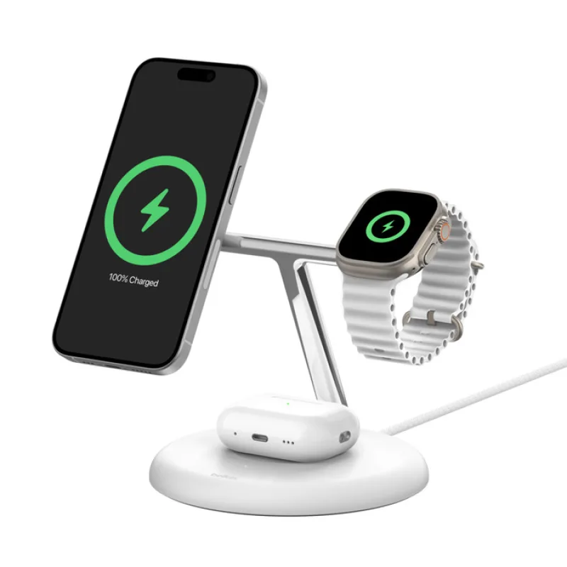 Belkin BOOST CHARGE PRO Qi2, 15W 3v1 magnetický stojan, bílý WIZ023vfWH