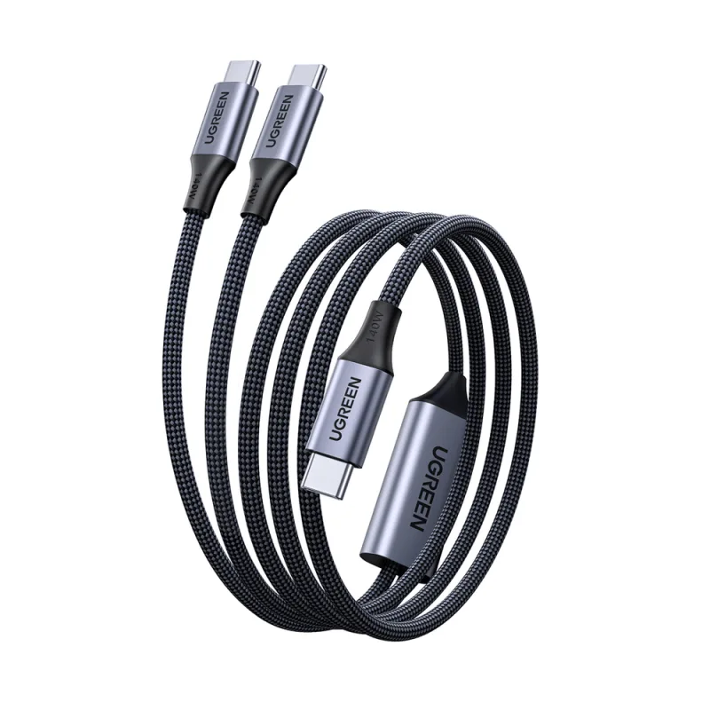 Ugreen 2v1 USB-C kábel – 2xUSB-C PD 140W 2m – čierny