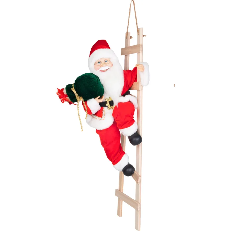 Dekorácia MagicHome Vianoce, santa, na rebríku, textil, 24x32x67 cm