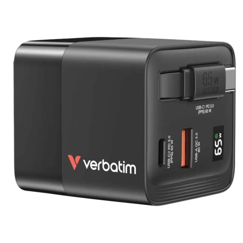 VERBATIM GaN Nabíječka do sítě, S kabelem, USB-C, USB-A, černá (32217)