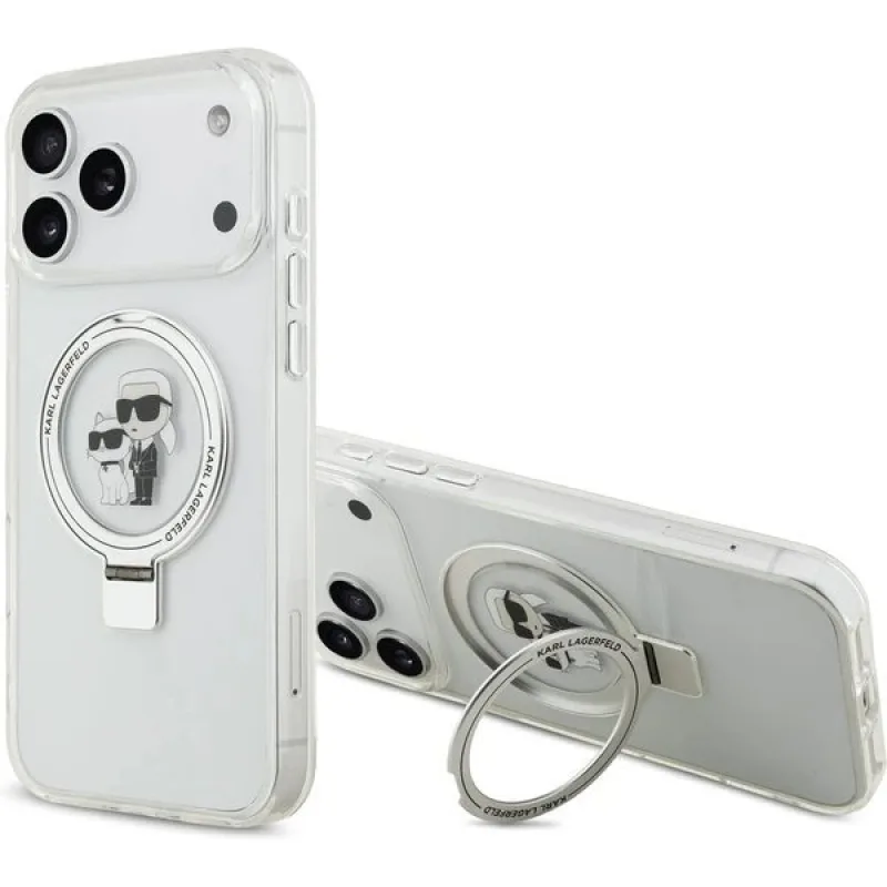 Karl Lagerfeld Ringstand Karl and Choupette MagSafe kryt iPhone 17 Pro biely