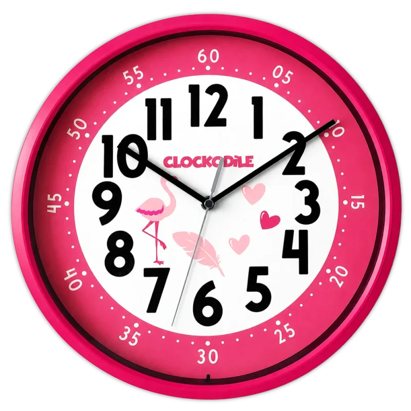 CLOCKODILE Růžové dětské hodiny PLAMEŇÁK SE SRDÍČKY - 3 ROKY ZÁRUKA! CCS3002