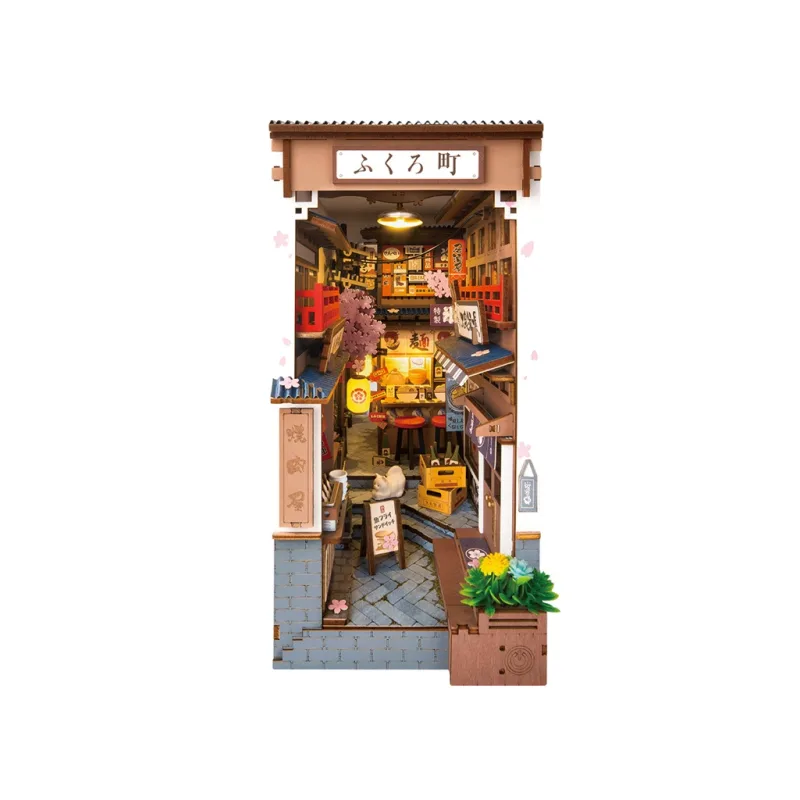 RoboTime RoboTime 3D skladačka Zarážka na knihy Miniatúra domčeka Sakurová ulička s vínom