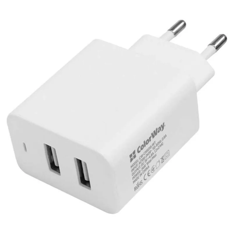 COLORWAY 2x USB síťová nabíječka/ 100V-240V (CW-CHS016-WT)