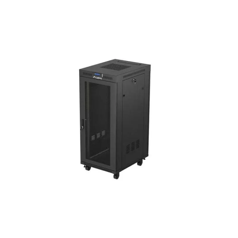 19" VOĽNE STOJÚCA RACKOVÁ SKRIŇA 27U/600X800 (FLAT PACK) SO SIEŤOVÝMI DVERAMI LCD ČIERNA LANBERG V2 (FF01-6827-23BL)