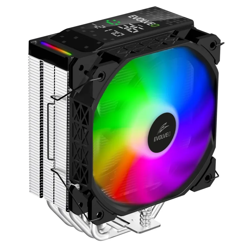 EVOLVEO QuietCool7, CPU chladič s digitálním displejem, 6x heatpipe, černý QUIETCOOL7-BK