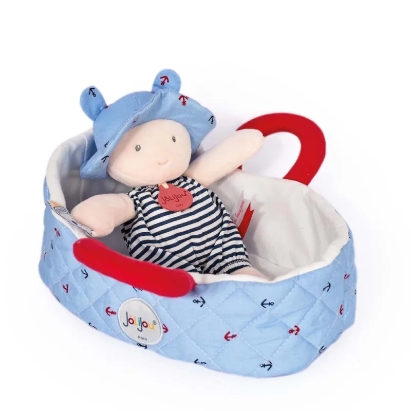 Doudou et Compagnie Paris Doudou Jolijou Bábika v modrej prenášacej taške 20 cm