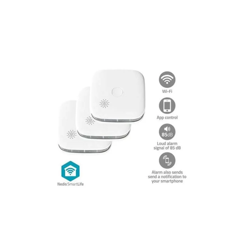NEDIS Wi-Fi chytrý detektor kouře/ napájení z baterie/ hlasitost 85 dB/ výdrž snímače 10 let/ Android/ iOS/ 3ks/ bílý (WIFIDS21WT3)