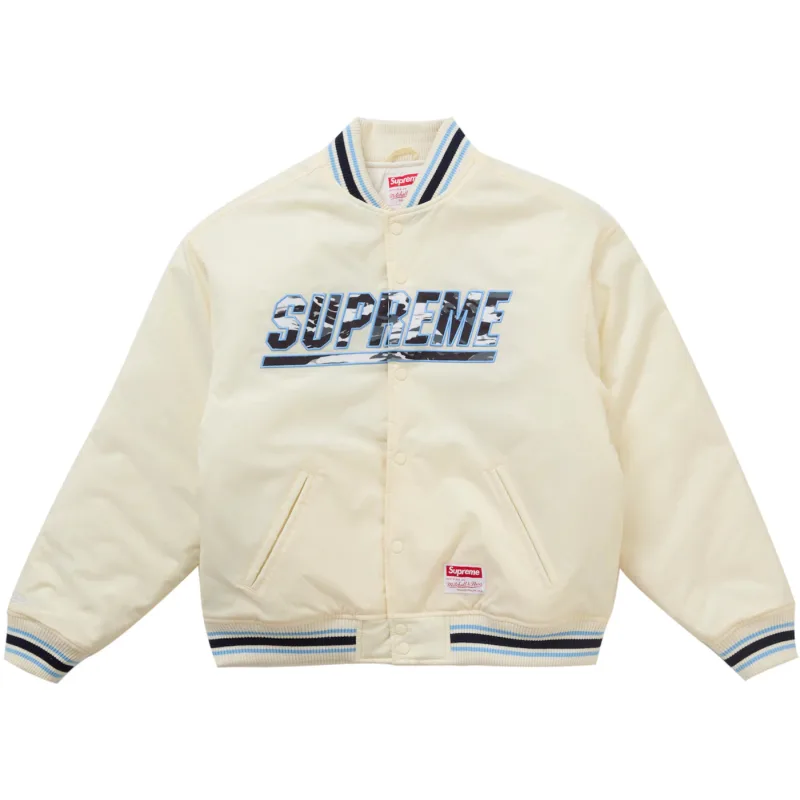 Supreme Mitchell & Ness Camo Logo Varsity Jacket White - XXL