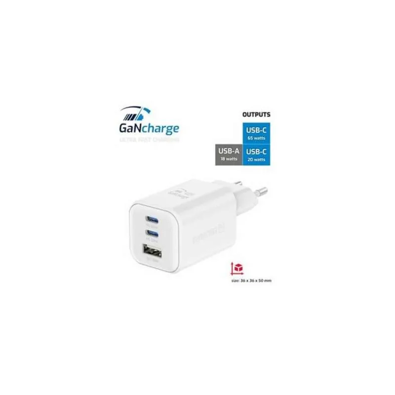 SWISSTEN SÍŤOVÝ ADAPTÉR GaN 2x USB-C 65W PD + 1x USB-A 18W QC BÍLÝ (22071400)