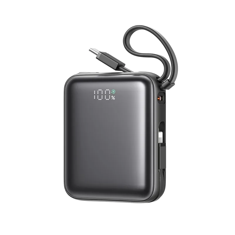 Powerbanka Joyroom JR-PBF27 10 000 mAh 22,5 W so vstavaným USB-C a Lightning káblami – čierna