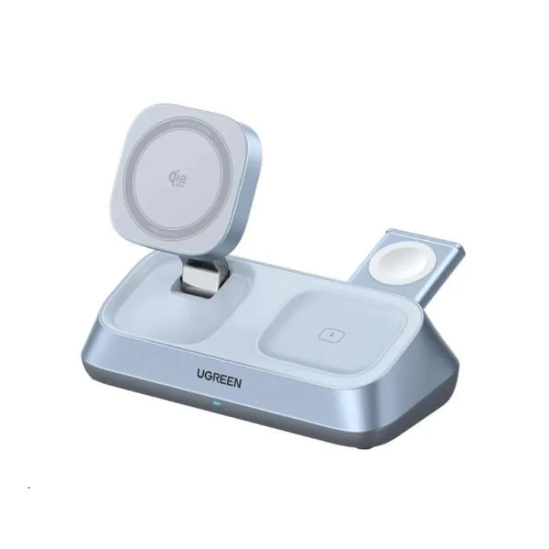 UGREEN magnetická bezdrátová nabíječka 3v1 MagFlow Qi2.2, 25W, MagSafe, stříbrná (55677)