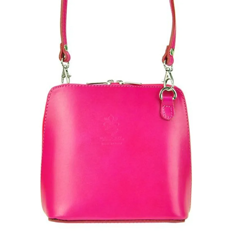 Diva Kožená malá dámska crossbody kabelka tmavo ružová