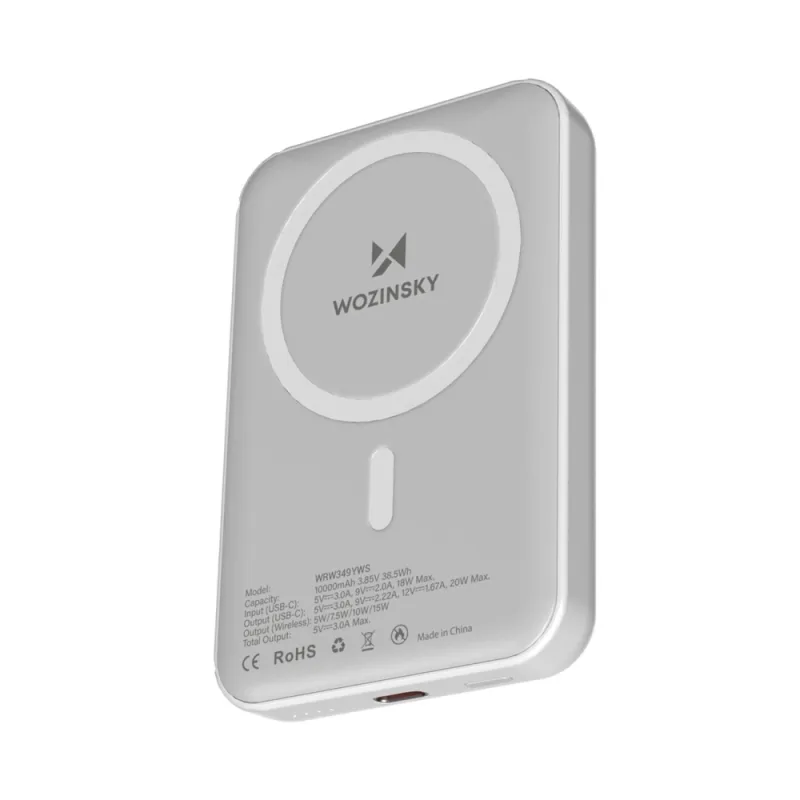 Magnetická power banka Wozinsky WRW349YWS 10000 mAh – biela