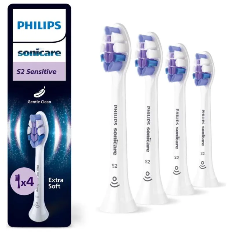 Philips HX6054/87 Sonicare Sensitive S2 4 ks, náhradní hlavice, standardní hlavice, nasazovací, bílá (HX6054/87)