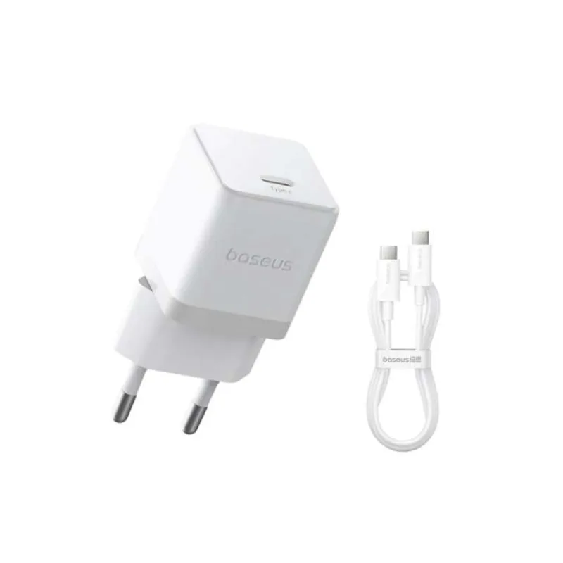 Baseus Palm Fast Nabíjačka USB-C 20W + Dátový Kábel USB-C/USB-C 1m White (6932172677428)