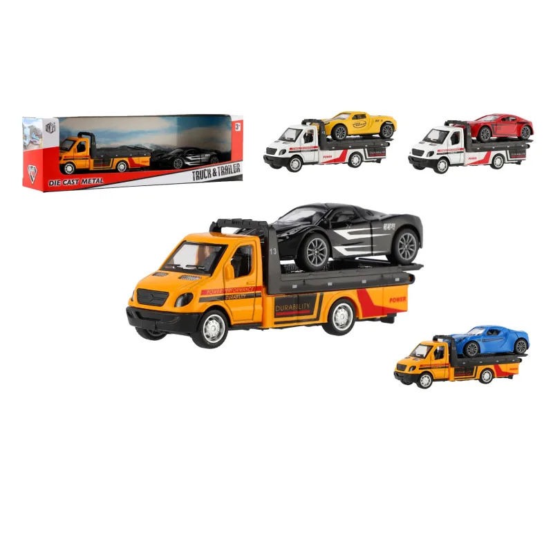 Teddies Auto odťahovka + auto kov/plast 11cm na spätné natiahnutie mix druhov v krabičke 24x7,5x6cm