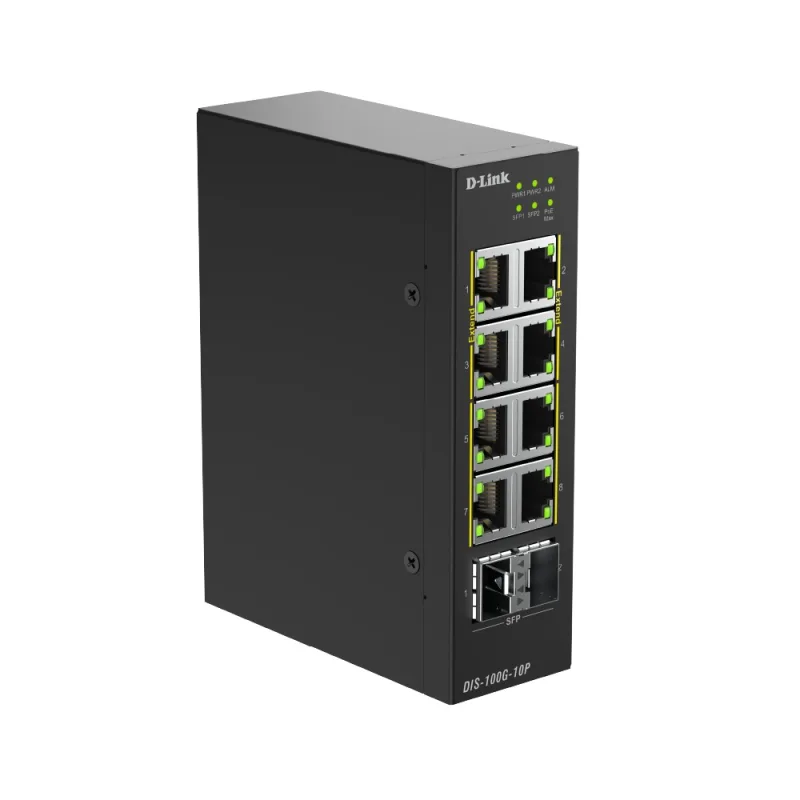D-Link DIS-100G-10P 10-Port Gigabit Industrial PoE+ Unmanaged Switch with 2 x 2.5G SFP+ Ports DIS-100G-10P