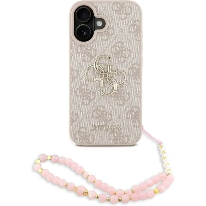 Guess PU 4G Metal Logo Strap kryt iPhone 16 ružový 57983125464