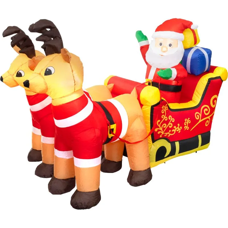 Dekorácia MagicHome Vianoce, Santa na saniach, 7xLED teplá biela, IP44, L-220 cm