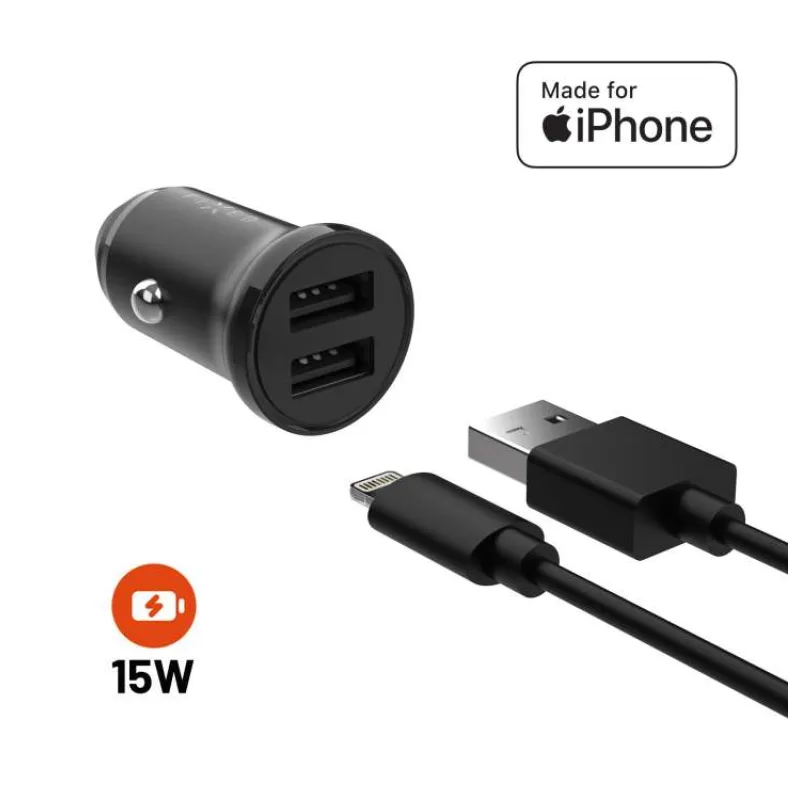 Autonabíjačka FIXED, 2xUSB, USB/Lightning kábel (FIXCC15N-2UL-BK)