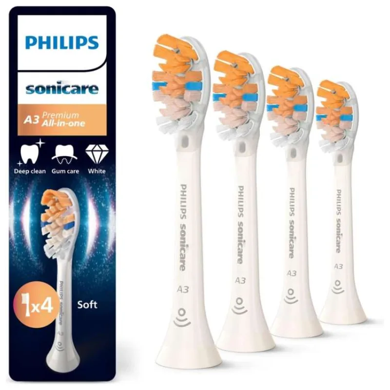 Philips HX9094/87 Sonicare Premium All-in-One A3 4 ks, náhradní hlavice, standardní hlavice, nasazovací, bílá (HX9094/87)