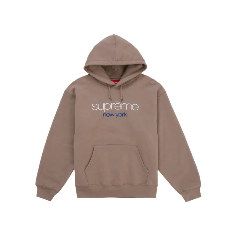 Supreme Classic Logo Hooded Sweatshirt Brown - L