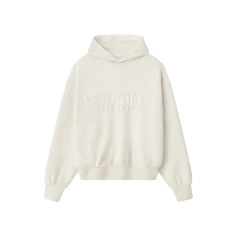 Fear of God Essentials Embossed Essentials Classic Hoodie Oatmeal Heather White - M