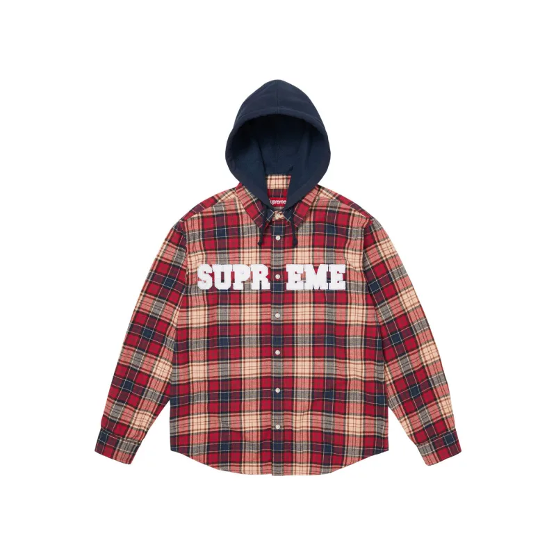 Supreme Appliqué Hooded Flannel Shirt Red - L