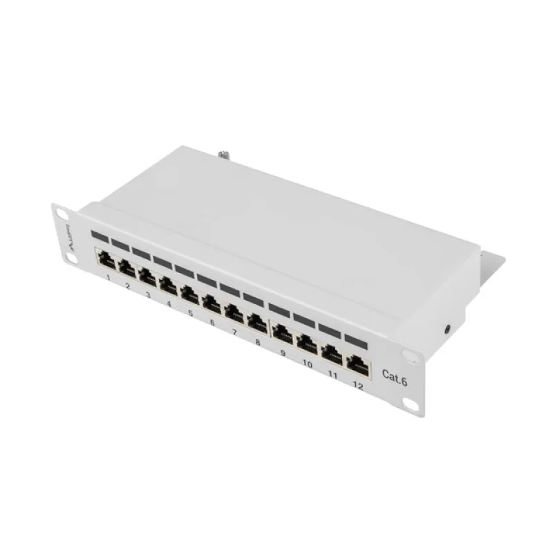 PATCH PANEL 12PORT 1U 10" CAT.6 FTP STÍNĚNÝ ŠEDÝ LANBERG PPF6-9012-S