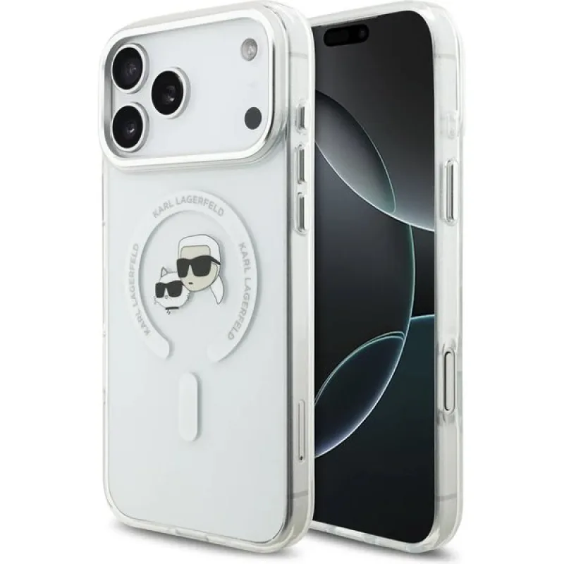 Karl Lagerfeld IML K&CH Heads Metal Frame MagSafe MagSafe kryt iPhone 17 Pro Max priehľadná