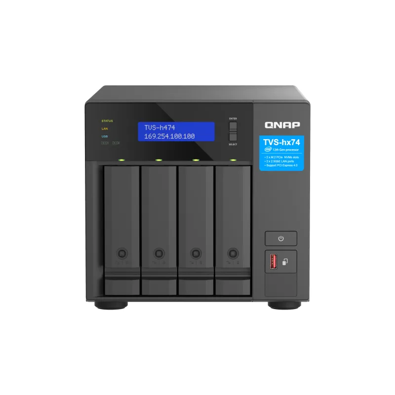 QNAP TVS-h474-i3-8G (4core 4,3GHz, ZFS, 16GB RAM, 4x SATA, 2x M.2 NVMe, 2x PCIe, 2x 2,5GbE, HDMI) TVS-h474-i3-8G