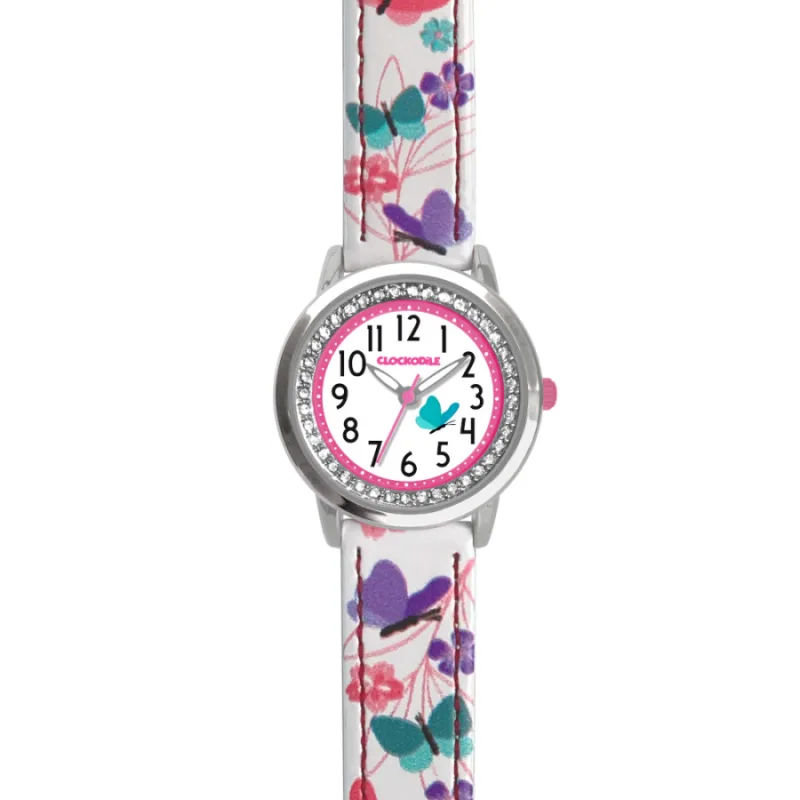 Biele dievčenské hodinky BUTTERFLY CLOCKODILE CWG5150