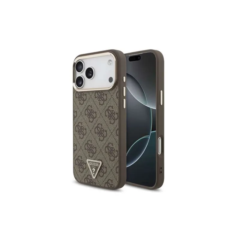 Guess PU Leather 4G Strass Triangle Logo Gold Frame MagSafe kryt iPhone 18 Pro Max hnedý (57983131402)