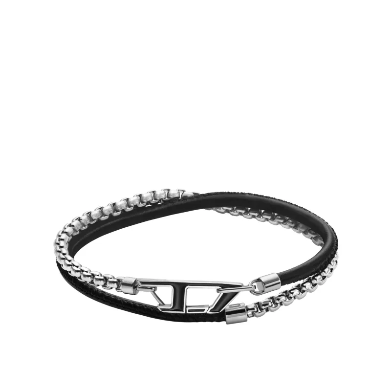 Unisex náramok Diesel D Logo z ocele a kože DX1472040