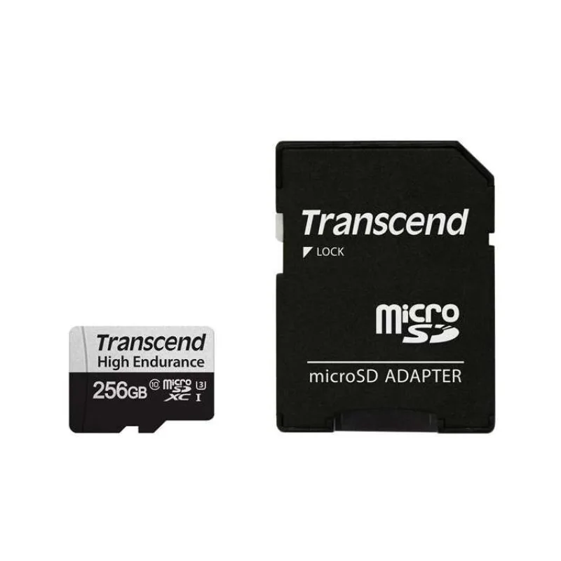 Transcend 256GB microSDXC 350V UHS-I U1 (Class 10) High Endurance paměťová karta, 95MB/s R, 40MB/s W (TS256GUSD350V)